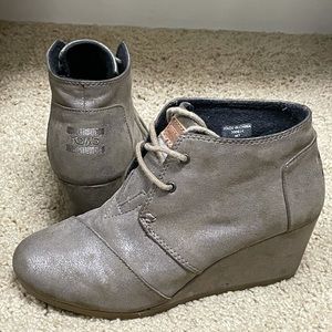 Toms taupe tie wedge ankle boots